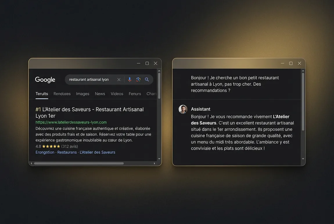 Résultat Google en première position et recommandation par ChatGPT